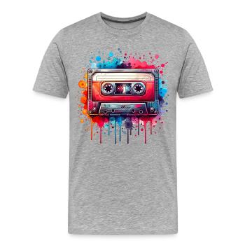 Cassette de musique rétro vintage colorée - T-shirt bio Premium Homme - gris chiné - Devant - Damien (186cm)