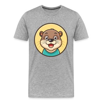 loutre kawaii dessin animé personnage animal visage d’animal - T-shirt bio Premium Homme - gris chiné - Devant - Damien (186cm)
