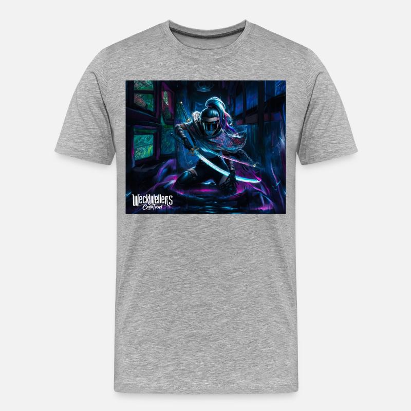 graffiti anime samurai - Männer Premium Bio T-Shirt - Grau meliert