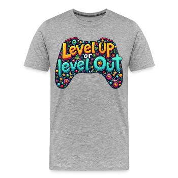 NIVEAU SUPÉRIEUR, OU NIVEAU SUPÉRIEUR, CITATION DE JEU - T-shirt bio Premium Homme - gris chiné - Devant - Damien (186cm)