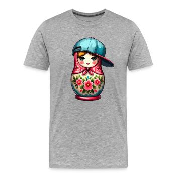 Matrjoschka cool Cappy Kappe Geschenk - Männer Premium Bio T-Shirt - Grau meliert - Vorne - Damien (186cm)