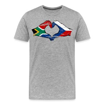 Südafrika Tschechien Flagge Hände Herzform used - Männer Premium Bio T-Shirt - Grau meliert - Vorne - Damien (186cm)