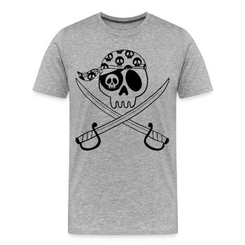 Tête de mort pirate (noir) - T-shirt bio Premium Homme - gris chiné - Devant - Damien (186cm)