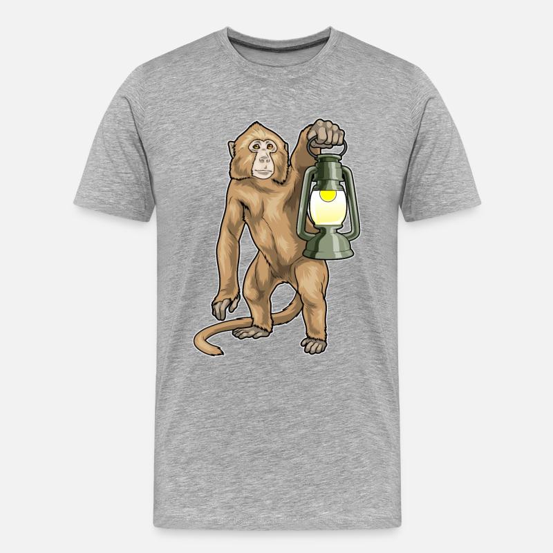 Affe Laterne - Männer Premium Bio T-Shirt - Grau meliert