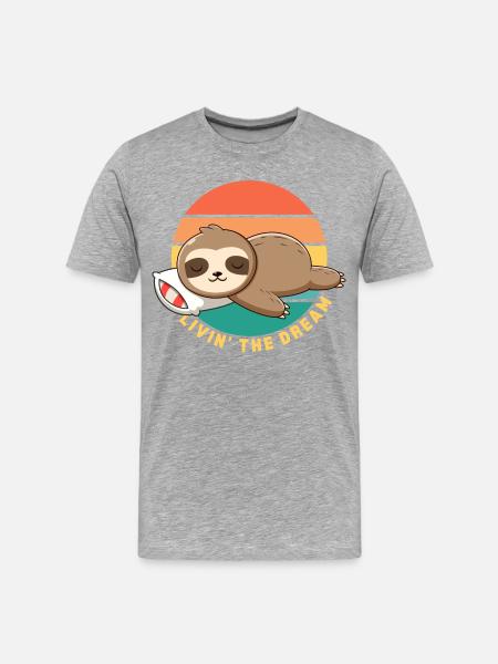 Funny Happy Lazy Sleeping Sloth Livin' the Dream - Men's Premium Organic T-Shirt - heather grey