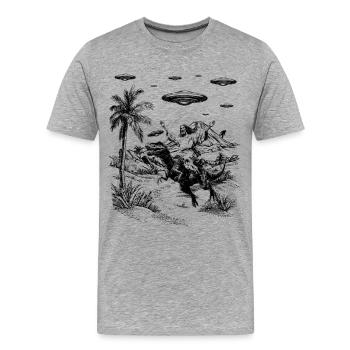 Jesus Dinosaur Fantasy Humor Religion Meme - Men's Premium Organic T-Shirt - heather grey - Front - Damien (186cm)