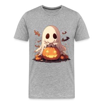 Ghost Ghost Halloween citrouille lanterne cadeau - T-shirt bio Premium Homme - gris chiné - Devant - Damien (186cm)