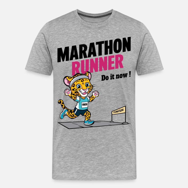 Leopard Marathon Läufer - Männer Premium Bio T-Shirt - Grau meliert