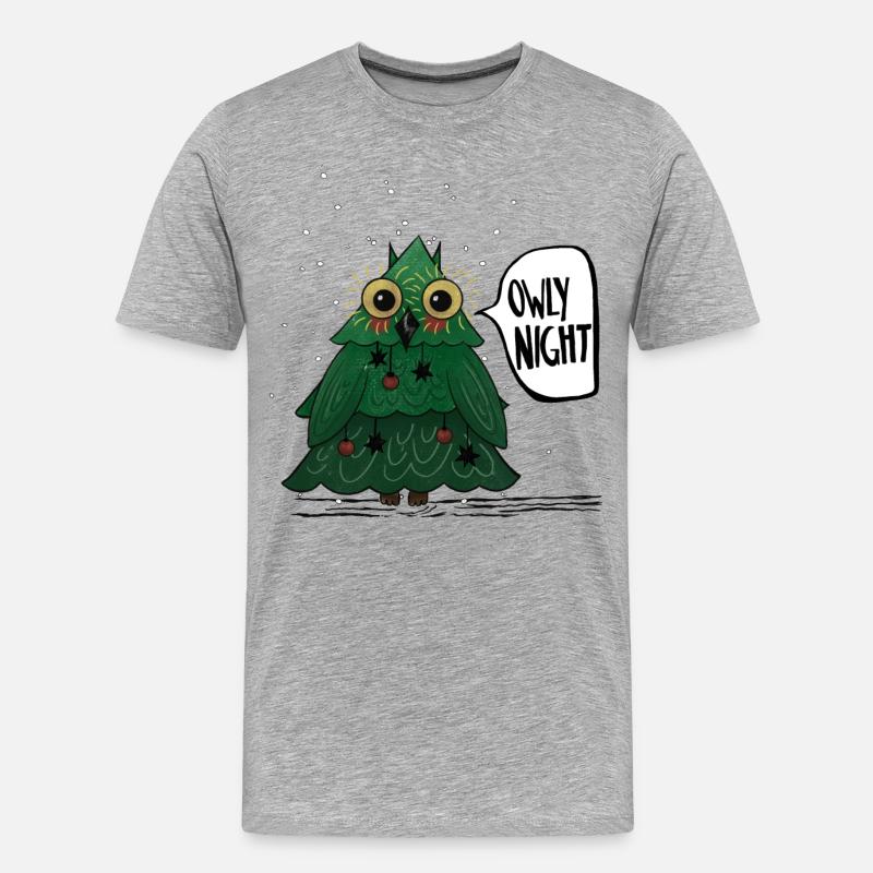 Owly Christmas Night Weihnachtsbaum Eule - Männer Premium Bio T-Shirt - Grau meliert