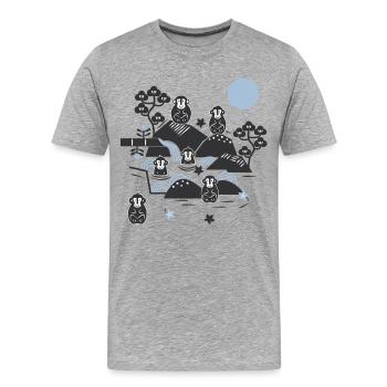 Chillende Affen in einer heißen Quelle l schwarz blau - Männer Premium Bio T-Shirt - Grau meliert - Vorne - Damien (186cm)