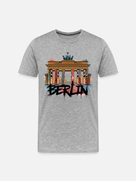 Urban Berlin-stil – Brandenburger Tor - Premium økologisk T-skjorte for menn - gråmelert