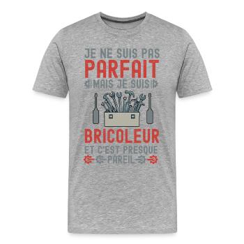 Je ne suis pas parfait je suis bricoleur - T-shirt bio Premium Homme - gris chiné - Devant - Damien (186cm)