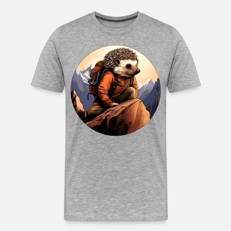 Igel Bergsteiger / Wandern Igel - Männer Premium Bio T-Shirt - Grau meliert