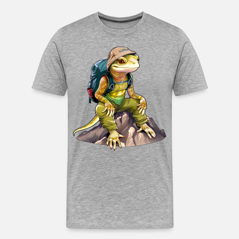 Eidechse Bergsteiger / Wandern Eidechsen - Männer Premium Bio T-Shirt - Grau meliert