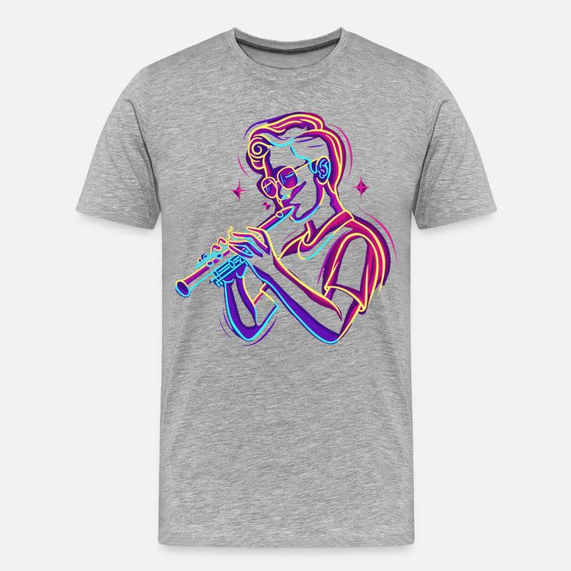 Flöte Junge Grafik Synthwave - Männer Premium Bio T-Shirt - Grau meliert