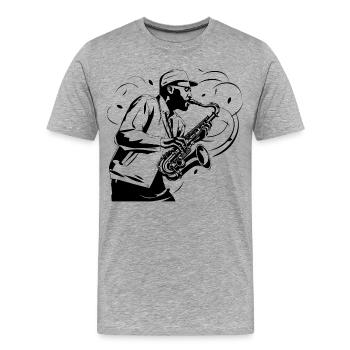 Dessin de saxophoniste - T-shirt bio Premium Homme - gris chiné - Devant - Damien (186cm)