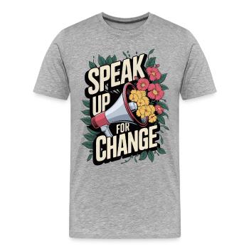 Speak Up for Change Floral Activism Design - Men's Premium Organic T-Shirt - heather grey - Front - Damien (186cm)