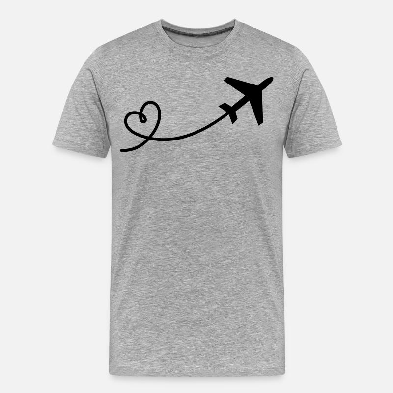 Flugzeug mit Herz - Männer Premium Bio T-Shirt - Grau meliert