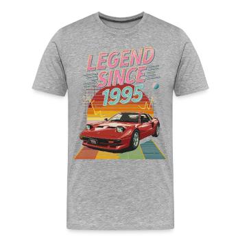 Légende depuis 1995 Art de l’automobile rétro - T-shirt bio Premium Homme - gris chiné - Devant - Damien (186cm)