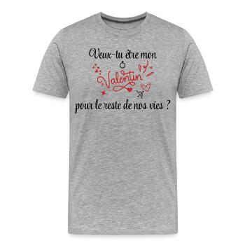 Demande en mariage, Saint-Valentin, Romantique - T-shirt bio Premium Homme - gris chiné - Devant - Damien (186cm)