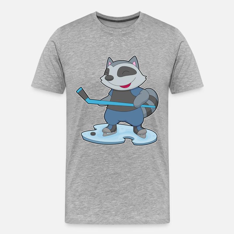 Waschbär Eishockey Eishockeyschläger - Männer Premium Bio T-Shirt - Grau meliert