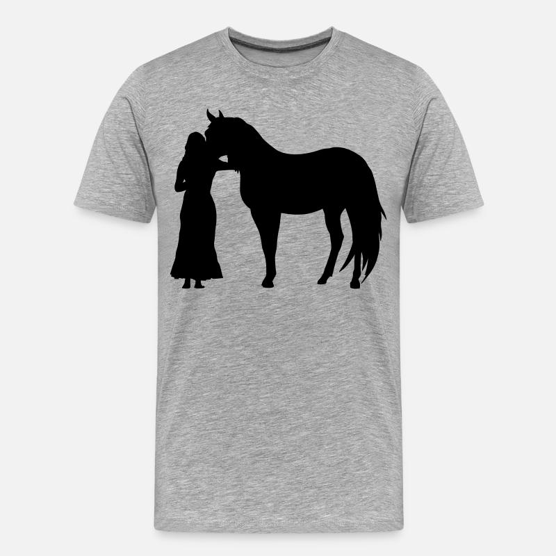 Frau mit Pferd - Männer Premium Bio T-Shirt - Grau meliert