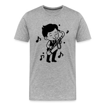 Saxophonist Kind Zeichnung - Männer Premium Bio T-Shirt - Grau meliert - Vorne - Damien (186cm)