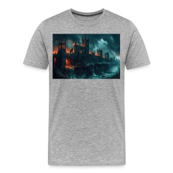 Poster Illustration Paysage médiéval en ruine - T-shirt bio Premium Homme - gris chiné - Devant - Damien (186cm)