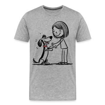 Qui joue avec le chien ! - T-shirt bio Premium Homme - gris chiné - Devant - Damien (186cm)
