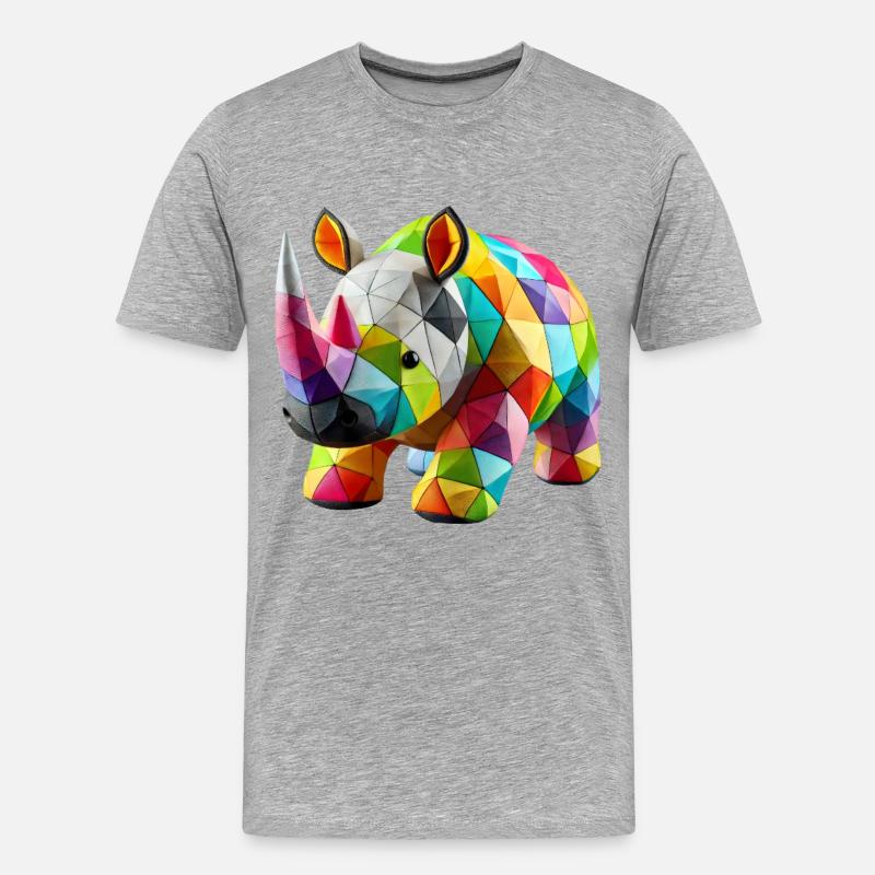 Rhinoceros Rhino Polygone Patchwork - Männer Premium Bio T-Shirt - Grau meliert