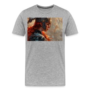Poster Illustration Warrior Woman - Men's Premium Organic T-Shirt - heather grey - Front - Damien (186cm)