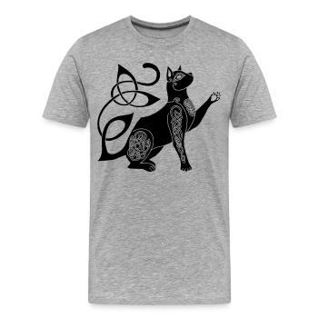 Chat noir celte - T-shirt bio Premium Homme - gris chiné - Devant - Damien (186cm)
