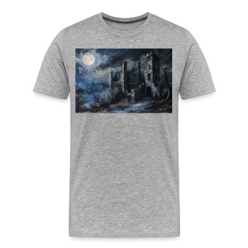 Poster Illustration Paysage médiéval en ruine - T-shirt bio Premium Homme - gris chiné - Devant - Damien (186cm)