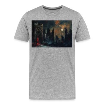 Poster Illustration Paysage médiéval en ruine - T-shirt bio Premium Homme - gris chiné - Devant - Damien (186cm)