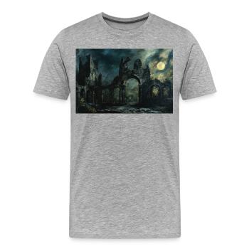 Poster Illustration Paysage médiéval en ruine - T-shirt bio Premium Homme - gris chiné - Devant - Damien (186cm)