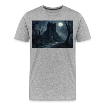 Poster Illustration Paysage médiéval en ruine - T-shirt bio Premium Homme - gris chiné - Devant - Damien (186cm)