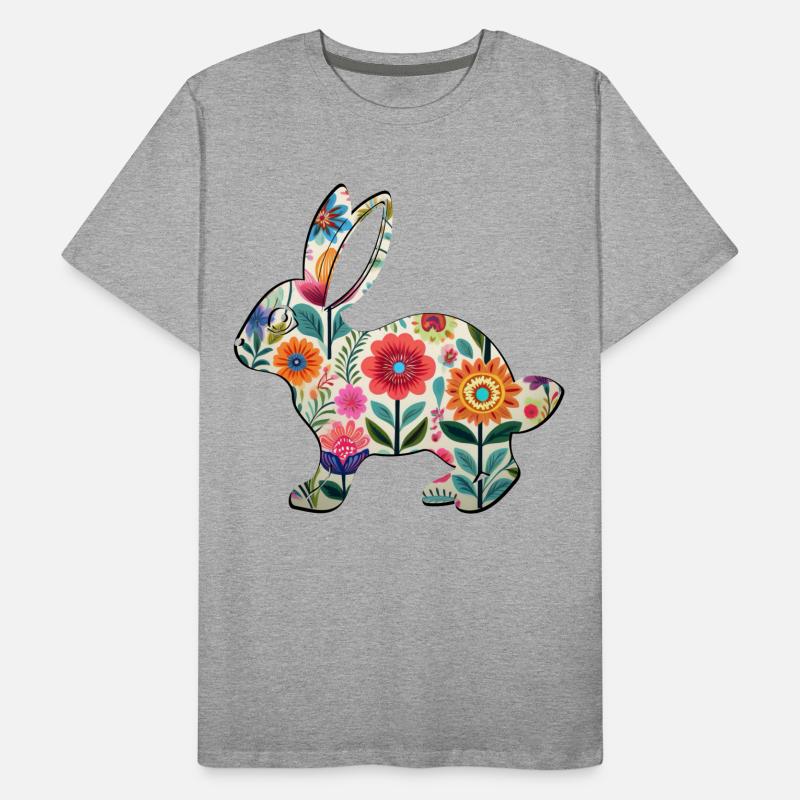 Silhouette fleurie de lapin de Pâques - Boho Chic T-shirt bio Premium Homme