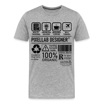 Résolution de problèmes multitâches Pixellab Designer - T-shirt bio Premium Homme - gris chiné - Devant - Damien (186cm)