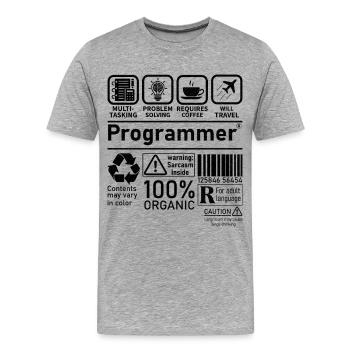 Programmeur multitâche, la résolution de problèmes nécessite - T-shirt bio Premium Homme - gris chiné - Devant - Damien (186cm)