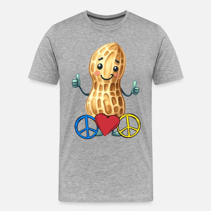 Erdnuss Peace Herz Frieden - Männer Premium Bio T-Shirt - Grau meliert