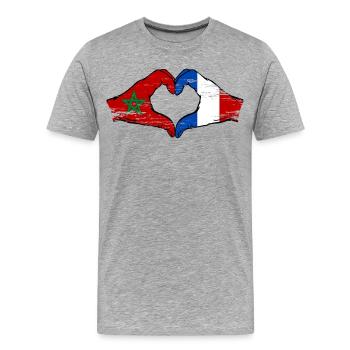 Drapeau du Maroc France Aiguilles Coeur - T-shirt bio Premium Homme - gris chiné - Devant - Damien (186cm)
