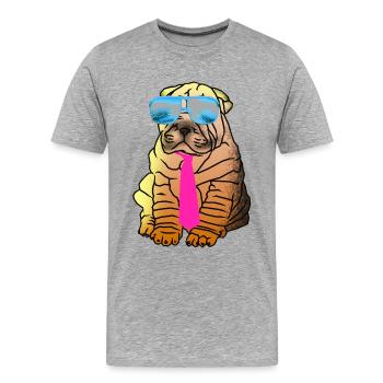 Cute Pug Dog wearing sunglasses and necktie - Men's Premium Organic T-Shirt - heather grey - Front - Damien (186cm)