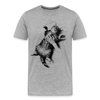 Cat gets belly rub - Men's Premium Organic T-Shirt - heather grey - Front - Damien (186cm)