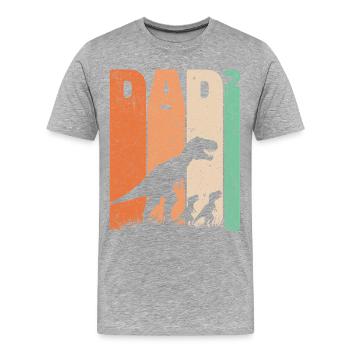 Tyrannosaurus Papa Hoch Zwei Kinder Vater Geschenk - Männer Premium Bio T-Shirt - Grau meliert - Vorne - Damien (186cm)