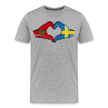 Marokko Schweden Flagge Haende Herzform used - Männer Premium Bio T-Shirt - Grau meliert - Vorne - Damien (186cm)