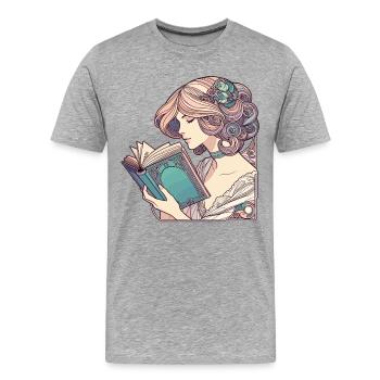 Book Books Reading Mrs. Art Nouveau Gift - Men's Premium Organic T-Shirt - heather grey - Front - Damien (186cm)