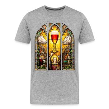 Verre à bière Graal - Vitrail d’église Fête des pères - T-shirt bio Premium Homme - gris chiné - Devant - Damien (186cm)