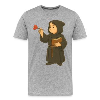 Monk playing darts - Men's Premium Organic T-Shirt - heather grey - Front - Damien (186cm)