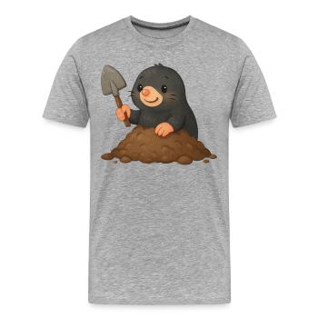 Niedlicher Maulwurf mit Schaufel - Männer Premium Bio T-Shirt - Grau meliert - Vorne - Damien (186cm)