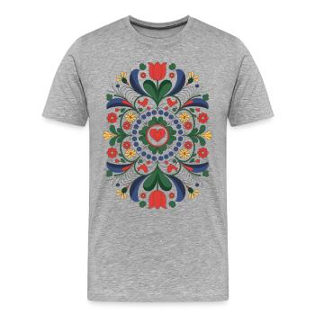 Mandala Folk | Art floral slave - T-shirt bio Premium Homme - gris chiné - Devant - Damien (186cm)